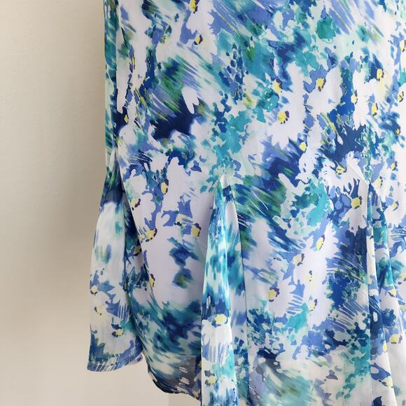 Vintage Karin Stevens Y2K Blue Abstract Print Midi Skirt Flared Panels L - Picture 3 of 7